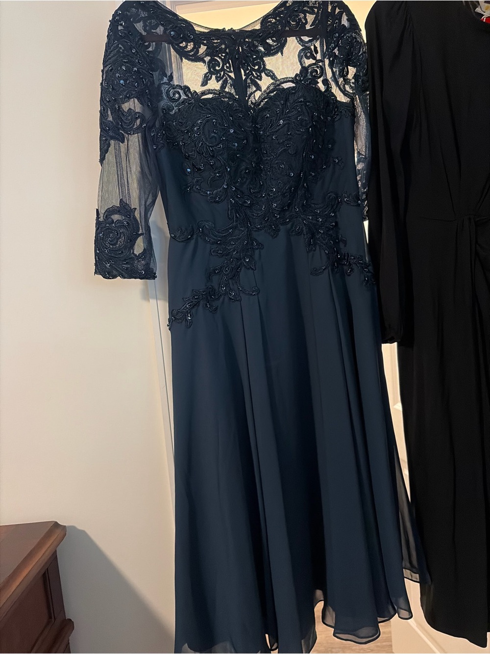 Embellished Navy A-Line Evening Dress